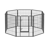 Feandrea Parc pour Chien, Enclos pour Chiot, Clôture, Chenil, Cage, 8 Panneaux, Double Verrou en L, Chaque Panneau 77 x 100 cm, Intérieur, Extérieur, Jardin, Chien, Lapin, Poule, Noir PPK81H