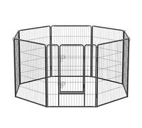 Feandrea Parc pour Chien, Enclos pour Chiot, Clôture, Chenil, Cage, 8 Panneaux, Double Verrou en L, Chaque Panneau 77 x 100 cm, Intérieur, Extérieur, Jardin, Chien, Lapin, Poule, Gris PPK81G