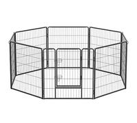 Feandrea Parc pour Chien, Enclos pour Chiot, Clôture, Chenil, Cage, 8 Panneaux, Double Verrou en L, Chaque Panneau 77 x 80 cm, Intérieur, Extérieur, Jardin, Chien, Lapin, Poule, Gris PPK88G