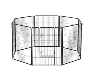 Feandrea Parc pour Chien, Enclos pour Chiot, Clôture, Chenil, Cage, 8 Panneaux, Double Verrou en L, Chaque Panneau 77 x 100 cm, Intérieur, Extérieur, Jardin, Chien, Lapin, Poule, Gris PPK81G