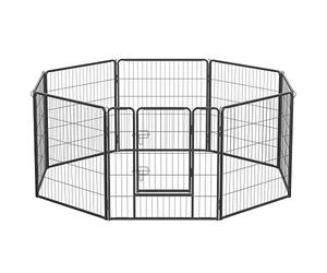 Feandrea Parc pour Chien, Enclos pour Chiot, Clôture, Chenil, Cage, 8 Panneaux, Double Verrou en L, Chaque Panneau 77 x 80 cm, Intérieur, Extérieur, Jardin, Chien, Lapin, Poule, Gris PPK88G
