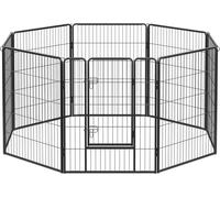 FEANDREA Parc pour chiots, enclos extérieur pour chiens, 8 barrières de 77 x 100 cm chacune, noir
