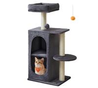 Feandrea Petit Arbre à Chat avec 2 Grottes, Poteaux à Griffer, pour Les Foyers Multi-Chats, Gris Foncé PCT005G02