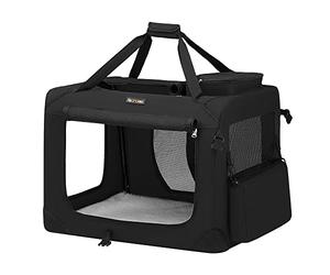FEANDREA Sac Transport Chat Chien, Caisse Pliable Animaux de Companie, Taille L, Tissu Oxford, Filet, Respirant, Portable, Cadre en Métal, avec Poignées et Pochettes, 70 x 52 x 52 cm, Noir