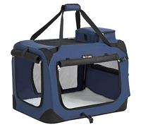 Feandrea Sac Transport Chat Chien, Caisse Pliable Animaux de Companie, Taille M, Tissu Oxford, Filet, Respirant, Portable, Cadre en Métal, avec Poignées et Pochettes, 60 x 42 x 42 cm, Bleu Foncé