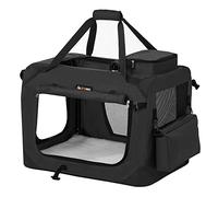 Feandrea Sac Transport Chat Chien, Caisse Pliable Animaux de Companie, Taille M, Tissu Oxford, Filet, Respirant, Portable, Cadre en Métal, avec Poignées et Pochettes, 60 x 42 x 42 cm, Noir