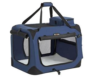 Feandrea Sac Transport Chat Chien, Caisse Pliable Animaux de Companie, Taille M, Tissu Oxford, Filet, Respirant, Portable, Cadre en Métal, avec Poignées et Pochettes, 60 x 42 x 42 cm, Bleu Foncé