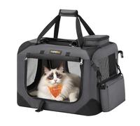 Feandrea Sac Transport Chat Chien, Caisse Pliable pour Animaux de Companie, Taille S, Tissu Oxford et Filet, Respirant, Portable, Cadre en Métal, avec Poignées et Pochettes, 50 x 35 x 35 cm, Gris