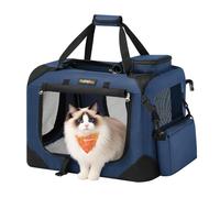 Feandrea Sac Transport Chat Chien, Caisse Pliable pour Animaux de Companie, Taille S, Tissu Oxford et Filet, Respirant, avec Poignées et Pochettes, 50 x 35 x 35 cm, Bleu Foncé