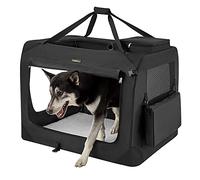 Feandrea Sac Transport Chat Chien, Caisse Pliable pour Animaux de Companie, Taille XXL, Tissu Oxford et Filet, Respirant, Portable, Cadre en Métal, avec Poignées et Pochettes, 91 x 63 x 63 cm, Noir