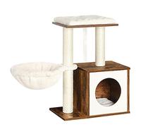 FEANDREA WoodyWonders UPCT122X01 Petit Arbre à Chat Moderne pour Chatons, Tour à Chat d'intérieur avec griffoirs, Coussins Amovibles et lavables, Marron Rustique
