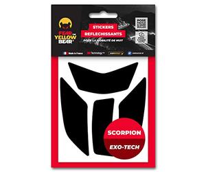 Fear The Yellow Bear© Easy Replica Scorpion Exo Tech™, Kit 4 Stickers réfléchissants REPOSITIONNABLES, pour Casque Moto, 3M™ Technology (Noir, SCORPION EXO TECH)