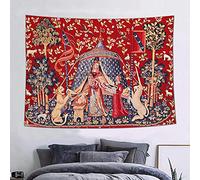 FEASRT Tapisserie royale européenne médiévale de jeune fille et licorne - 152,4 x 101,6 cm - En flanelle douce - Collection d'art médiéval de tapisserie murale décorative GTQQAY1551