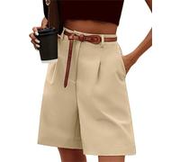 FEATEFACE Bermuda pour femme décontracté élastique taille haute jambe large longueur genou avec poches Short d'été, kaki, M
