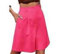 FEATEFACE Bermuda pour femme décontracté élastique taille haute jambe large longueur genou avec poches Short d'été, rose rouge, XL