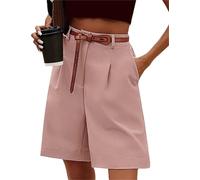 FEATEFACE Short pour femme Bermuda décontracté taille haute élastique short jambe large longueur genou avec poches Short d'été rose pâle, taille XL