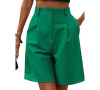 FEATEFACE Short pour Femme Bermuda Short Décontracté Élastique Taille Haute Large Jambe Longueur Genou avec Poches Short d'été (Vert, S)