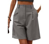 FEATEFACE Shorts pour Femme Bermuda Shorts Décontractés Élastiques à Taille Haute Pantalon Large aux Genoux avec Poches Shorts d'été (Gris espace profond, 2XL)