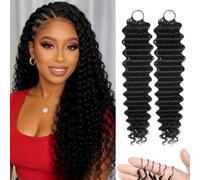 Feather Crochet Human Hair Bundles Deep Wave Miracle Knots 24 Pouces 120g | Tissage Bouclé Naturel Meche Cheveux Humain Femme Pré-séparé Boho Braid Hair Extensions Noir