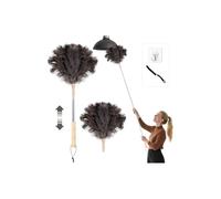 Feather Duster, Lavable, Extensible Jusqu’à 125 cm pour Plafonds & Surfaces Délicates, Dépoussiérage sans Rayures, Manche en Bois, avec Tête Interchangeable, Crochet & Brosse à Fentes