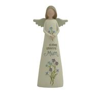 Feather & Grace Amazing Mum Figurine d'ange - Ornement en résine Faite à la Main avec Fleurs Bleues, Cadeau Sentimental pour Maman à Collectionner (14 cm)