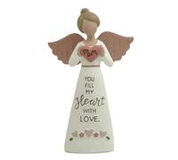 Feather & Grace Figurine d'ange en résine fabriquée à la Main avec Ailes Roses et Message en Forme de cœur - Cadeau Sentimental pour Maman, Souvenir de fête des mères, 14 cm