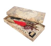 Feather Pen Set with Gold Nib, Vintage Dip Pen for Calligraphy Writing, Retro Feather Fountain Pen Gift Set with Refills Holder Wax Spoon Ink Bottle for Journaling Letter Writing (Rouge)