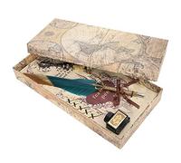 Feather Pen Set with Gold Nib, Vintage Dip Pen for Calligraphy Writing, Retro Feather Fountain Pen Gift Set with Refills Holder Wax Spoon Ink Bottle for Journaling Letter Writing (Verte)