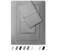 Feather & Stitch Parure de lit 4 pièces, 100% Coton Ultra Doux, 500 Fils au Pouce carré, Tissage satiné de Luxe, Poches Profondes, avec 2 taies d'oreiller (très Grand lit californien, Gris)