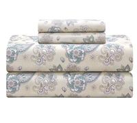 Feather & Stitch Parure de lit 4 pièces 100% Percale de Coton 300 Fils, draps + 2 taies d'oreiller, Convient aux Matelas de 40,6 cm de Profondeur, Luxueuse et Respirante, Finley01, pour lit Double