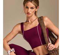 FeatherFit™ Sur la ligne Débardeur court actif à dos croisé bicolore, doux, extensible, absorbant la transpiration, avec protection UV, coques amovibles, pour yoga, pilates, studio et activités quotid