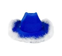Feathers Cowboy - Cowgirl Hat Feathers Cowboy | Blue White Trimmed Felt Fedora F́eathers Çowboy, Versatile Beach Outing Headwear, Elegant Durable Party Accessory For Outdoor Events F̀eathers