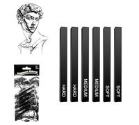 Febbya Fusains pour Dessin,6 Pièces Professionnel Crayon Fusain pour Peinture Croquis Design Art Piece Fine Pencil Set(2 Doux + 2 Moyens + 2 Durs)