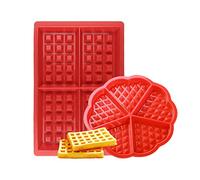 Febbya Moule à Gaufres, Silicone Gaufrier 2 Paquet Antiadhésive Moule à Biscuit Set pour Enfants Muffins Gâteau Choclate Cuisine Outils Rectangulaire et Coeur Forme Rouge