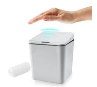 FEBHBRQ Petite poubelle automatique de comptoir avec couvercle, 6 L, sans contact pour bureau, table de chevet, bar à café, piles, gris