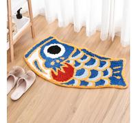 Feblilac Tapis de bain en forme de poisson mignon pour salle de bain, drapeau koï japonais, doux, absorbant, antidérapant, lavable en machine (bleu)