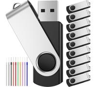 FEBNISCTE Lot de 10 Clés USB 32 Go Pivotantes Avec Cordes - Lecteur Flash Noir - Bon Cadeau Pen Drive pour Enfants, Parents et Amis