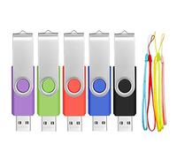 FEBNISCTE Lot de 5 Clé USB 2.0 Rotatif Pas Chère 2 Go pour PC Couleur Mixte Vert/Rouge/Noir/Bleu/Violet