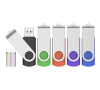 FEBNISCTE Lot de 5 Clés USB 2.0 64Go - Mémoire Stick Pivotante Flash Drive Multicolore avec Cordes