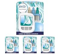 Febreze 3Volution Linge Frais Kit De Démarrage Diffuseur Électrique, Diffuseur + Recharge de 20ml, 3 Parfums en Alternance, Combat les Odeurs en Continu, Jusqu'à 90 Jours (Lot de 4)