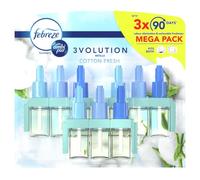 Febreze 3Volution Recharge de désodorisant à brancher 60 ml Coton frais, 3 parfums alternés pour éliminer les odeurs
