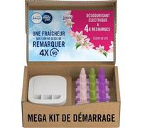 Febreze Désodorisant Électrique, Kit de Démarrage (1 Diffuseur + 4 Recharges de 20ml + 3 Parfums en Alternance), Parfum Fleur de Lys