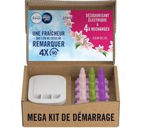 Febreze Désodorisant Électrique, Kit de Démarrage (1 Diffuseur + 4 Recharges de 20ml + 3 Parfums en Alternance), Parfum Fleur de Lys