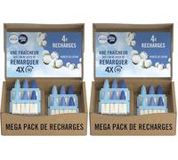 Febreze Désodorisant Électrique, Méga Pack de Recharges (4 Recharges de 20ml avec 3 Parfums en Alternance), Parfum Pureté de Coton, Combat les Odeurs en Continu, Fraîcheur Jusqu'à 90 Jours (Lot de 2)