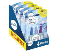 Febreze Désodorisant Électrique, Méga Pack de Recharges (4 Recharges de 20ml avec 3 Parfums en Alternance), Parfum Eveil Printanier de Lenor, Combat les Odeurs en Continu, Fraîcheur Jusqu'à 90 Jours