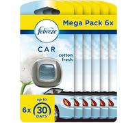 Febreze Désodorisant Voiture, Mega Pack de 6, Pureté de Coton, Sent Bon Fraîcheur pure Élimination Des Odeurs Persistantes