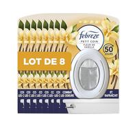 Febreze Petit Coin Fleur de Vanille, 8 X 7,5 ML Désodorisant WC Sans Électricité ni Pile, Combat et Prévient les Odeurs, Activation Simple par Bouton-Poussoir, Fraîcheur Jusqu'à 50 Jours