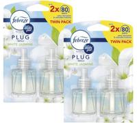 Febreze Recharges pour Diffuseur Enfichable - Éliminateur d'Odeur Jasmin Blanc 20ml - Lot de 4