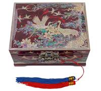 February Mountain Boîte à bijoux à musique en nacre coréenne - Grue et motif floral fabriquée à la main, joue Arirang - Cadeaux uniques pour maman, sœur, épouse et grand-mère (rouge)