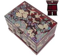 February Mountain Boîte à bijoux coréenne en nacre - Boîte à souvenirs à 2 tiroirs avec miroir, organiseur de bijoux oriental traditionnel - Cadeau pour femme, maman, épouse, anniversaire de mariage